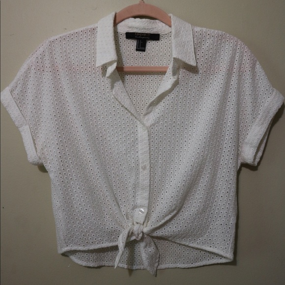 White Broderie Button Front Top - Picture 2 of 4